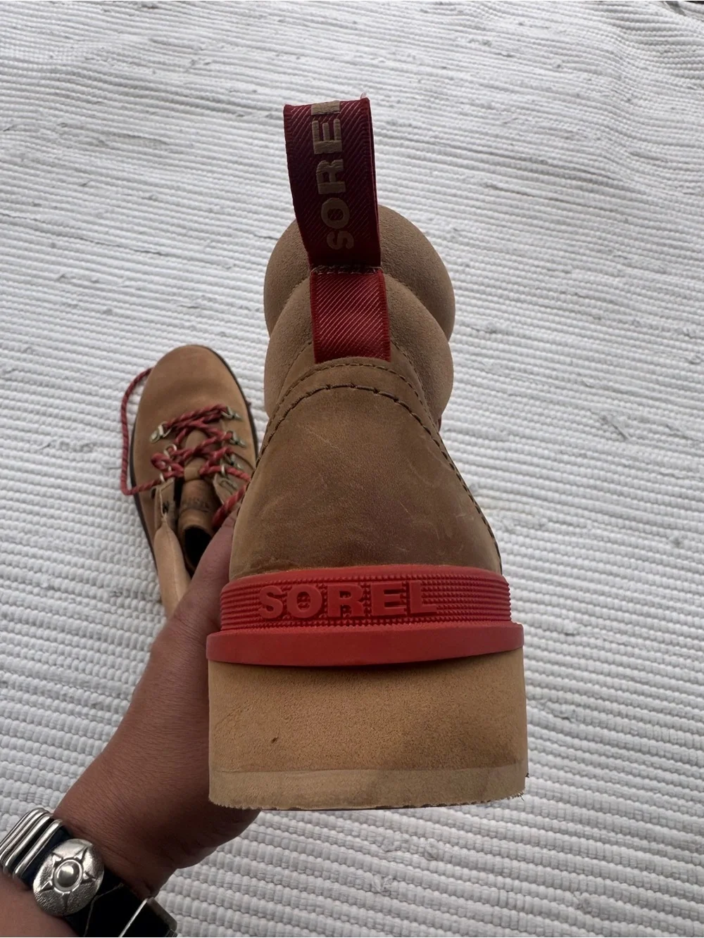 Sorel Madeline II Waterproof Leather Boots Tan Red Lace Women’s 11